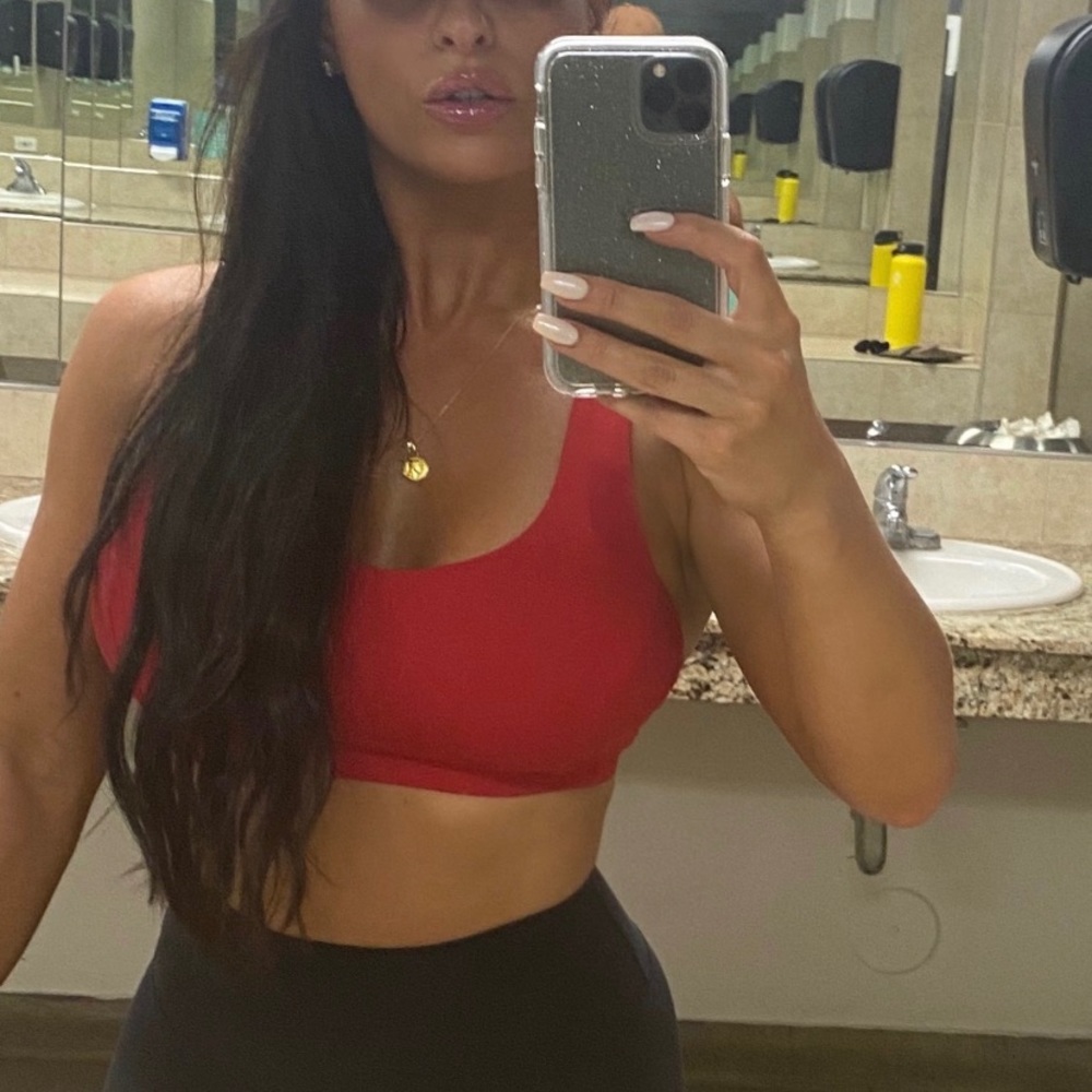 Lululemon red free to be serene sports bra